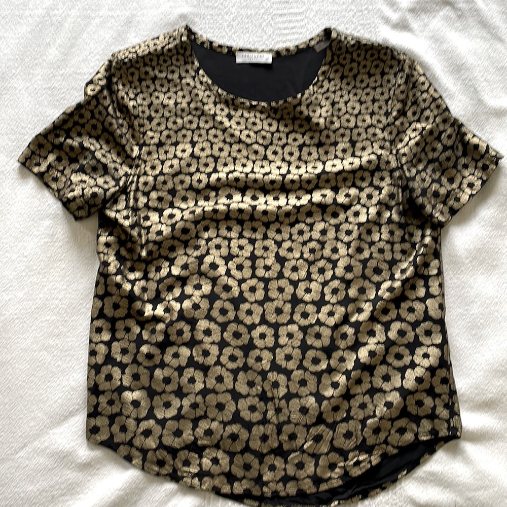 Equipment Art Deco floral print short sleeved silk blouse
